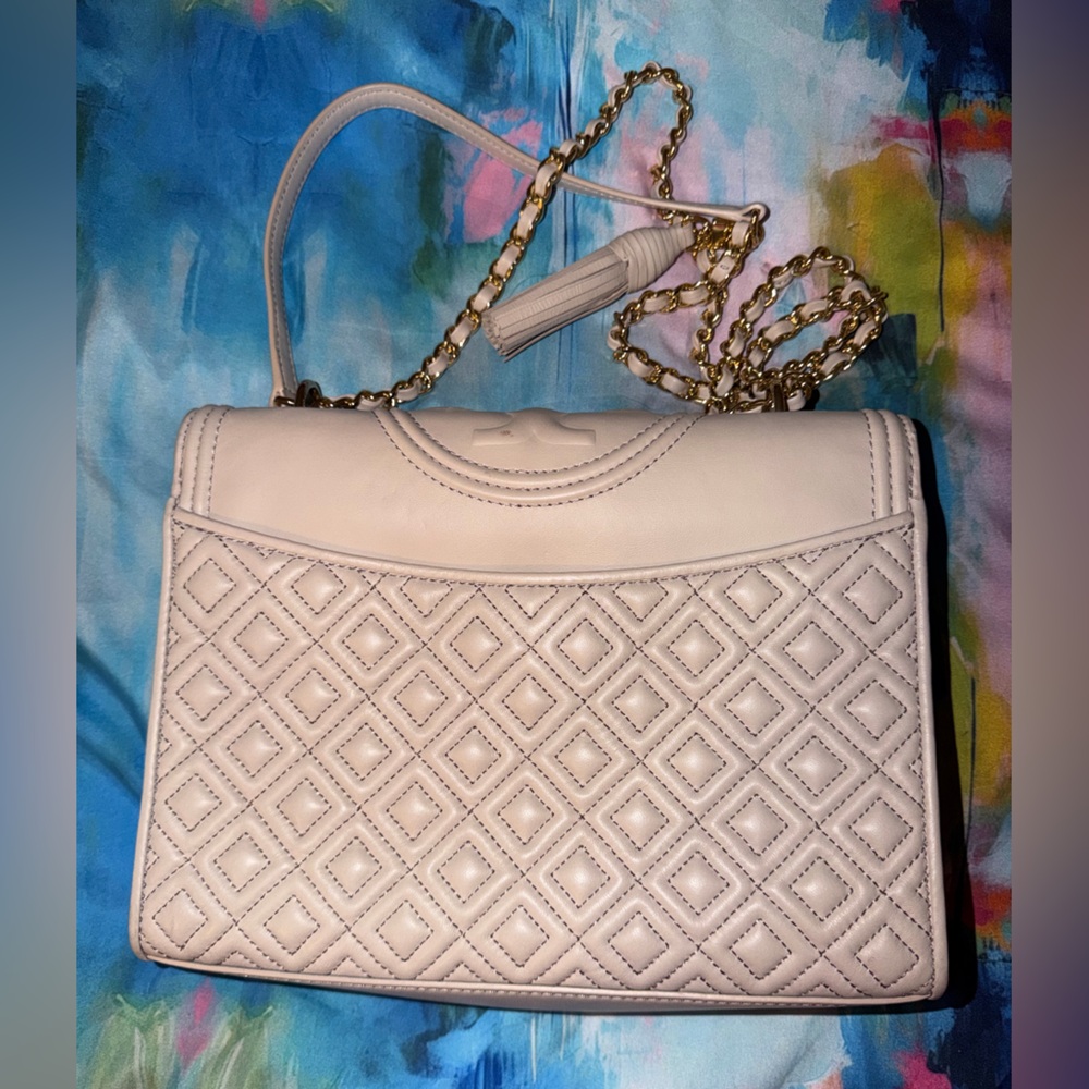 Tory Burch Fleming Convertible Cream Blush Quilted Leather Chain Shoulder Bag - Picture 10 of 14